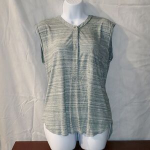 Madewell Gray Striped Henley Tank Top Sleeveless Blouse Size L Curved Hem